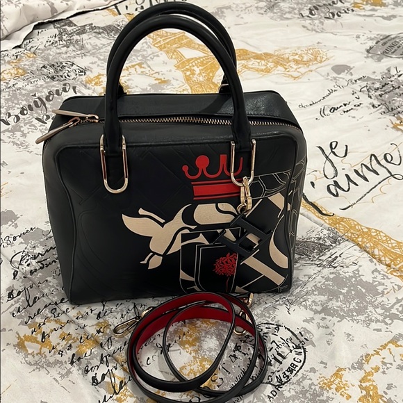 Carolina Herrera Black and Red Floral Satchel